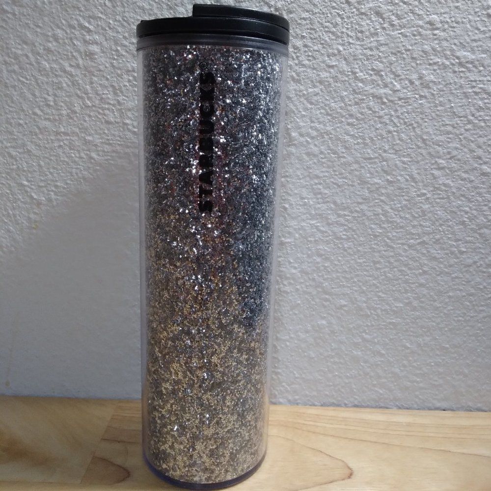 Starbucks Silver Glitter Pattern Plastic Tumbler 16 oz